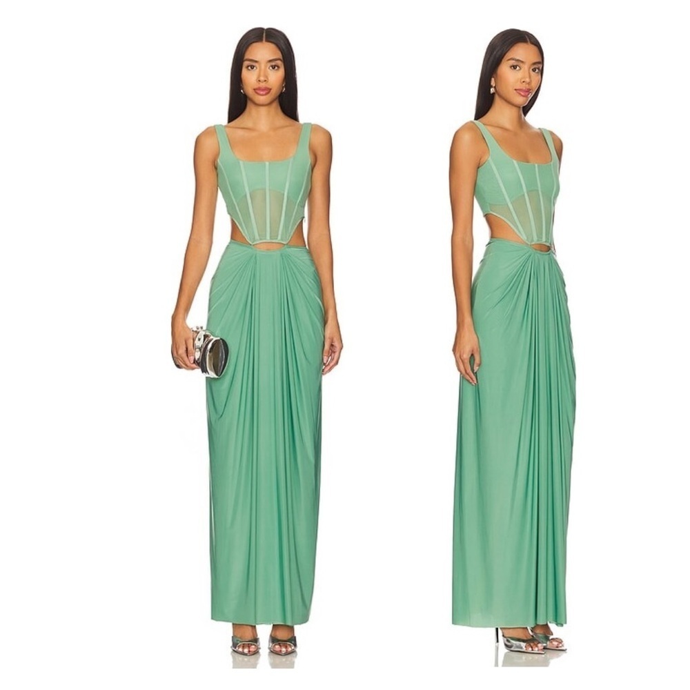 Deme By Gabriella Valentina Set Green corset bustier maxi dress Revolve As Is XS